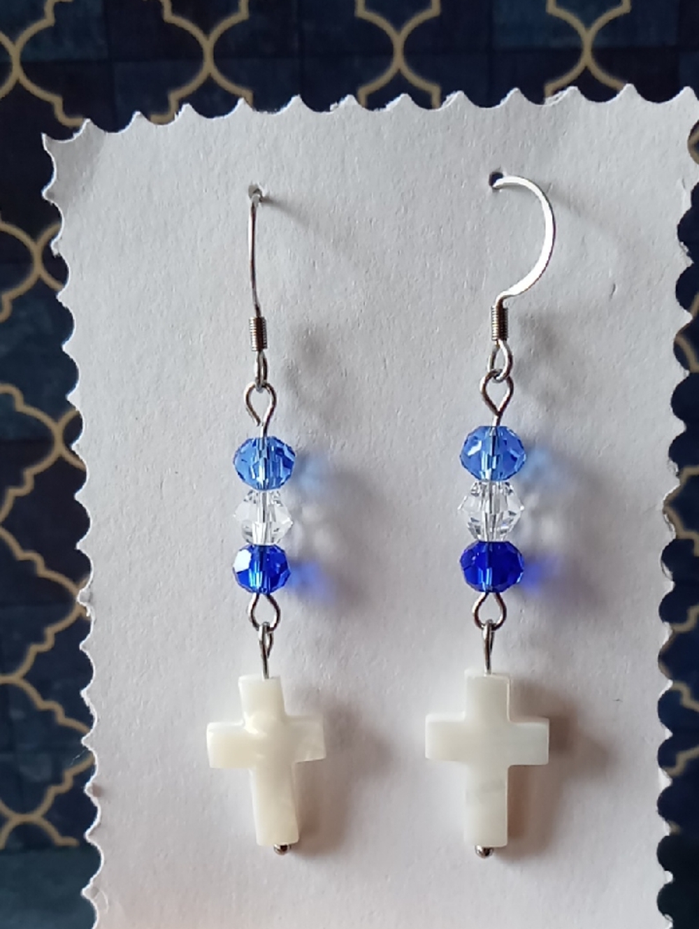 White Shell Cross Earrings